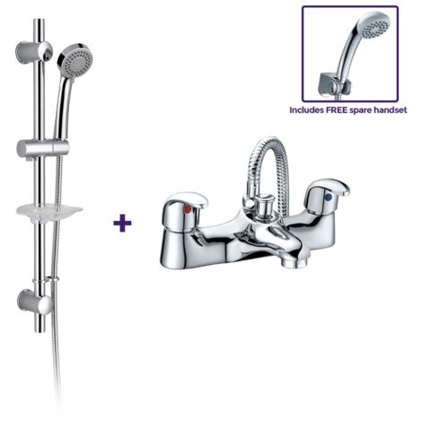 Deck Mounted Bath Filler Shower Mixer Slider Rail and Handset Kit