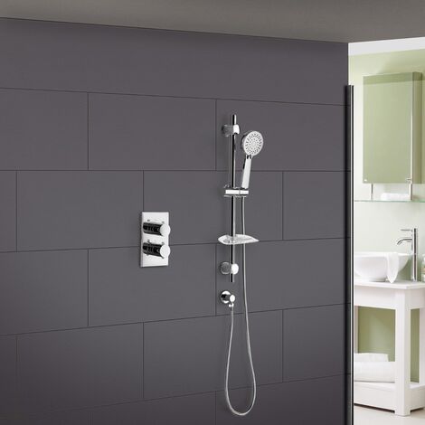 Lily 2 Dial 1 Way Round Concealed Thermostatic Mixer Valve, Slider Rail & 3 Mode Handset Chrome (1/5)