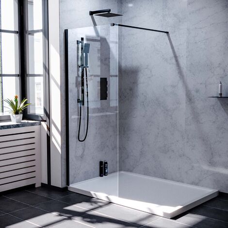 Samoa 700mm Wet Room Screen & Support Bar Matte Black (1/4)