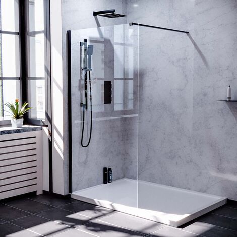 Samoa 1000mm Wet Room Screen & Support Bar Matte Black (1/5)