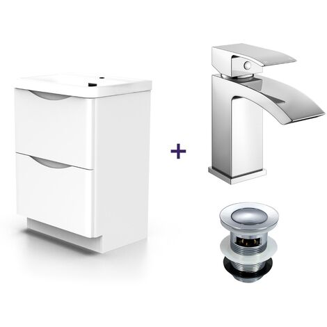 Merton Basin Vanity Unit and Waterfall Mono Mixer Tap and Waste Set (1/5)