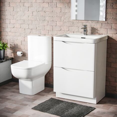 Merton 600mm 2 Drawer Vanity Basin Unit & Close Coupled Toilet White (1/5)