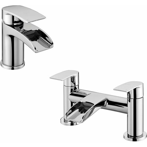 Lucy Contemporary Waterfall Design Chrome Basin Mixer Tap & Bath Filler Tap (1/5)
