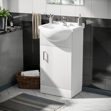 Dyon 450mm Floorstanding Vanity Basin Unit, Basin Mixer Tap & Waste White