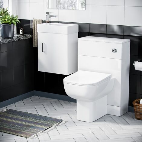 Nanuya 400mm Cloakroom Wall Hung Basin Vanity Unit & Concealed Cistern WC Toilet Pan White (1/5)