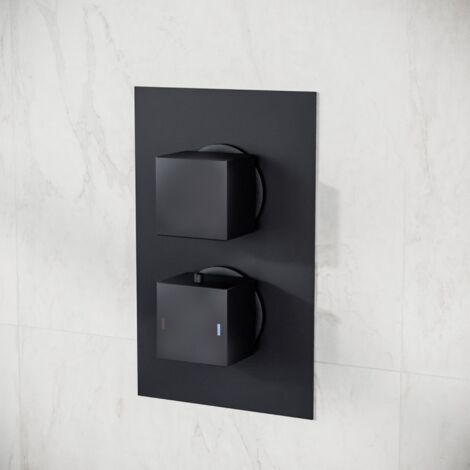 2 Dial 1 Outlet Concealed Thermostatic Shower Square Refined Valve - Matte Black (1/5)