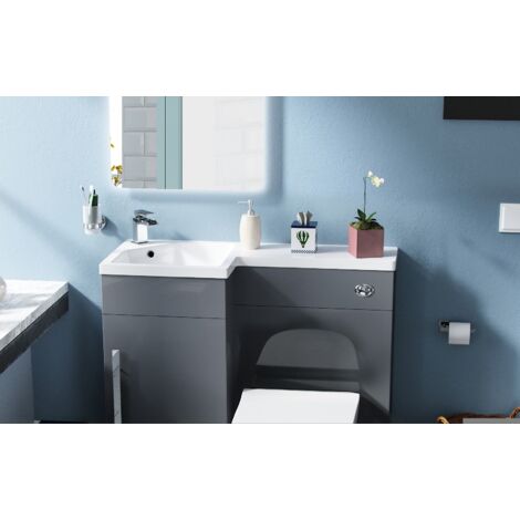 Raven LH 900mm Vanity Basin Unit, WC Unit & Ellis UF Back to Wall Toilet Grey