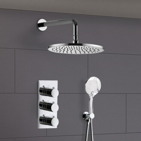 Calla Round Shower Head Handset 2 Way 3 Dial Concealed Thermostatic Mixer (1/5)