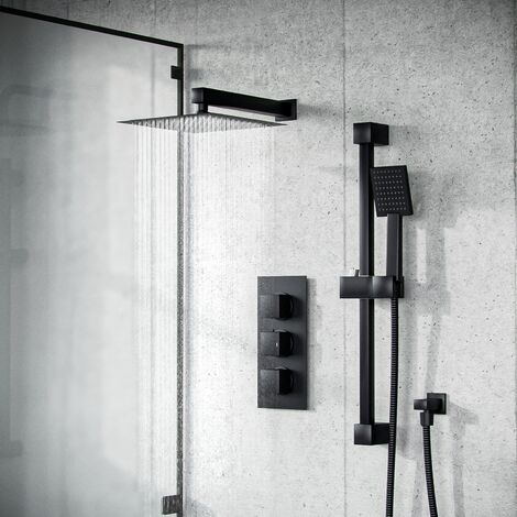 Temel Matt Black Rainfall Shower with Thermostatic Control and Hand Held Set (1/5)