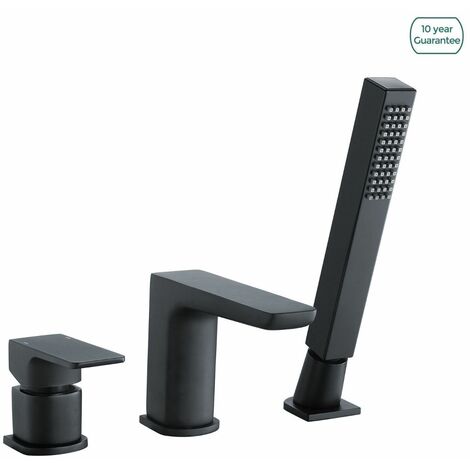 Designer Matte Black Bath Filler Taps with Shower Handset Mixer 3 Tap Hole (1/5)