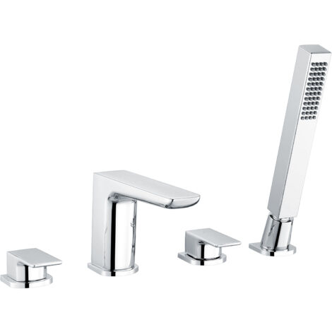 Designer Chrome Bath Filler Hot/Cold Taps with Shower Handset 4 Tap Hole Mixer (1/5)