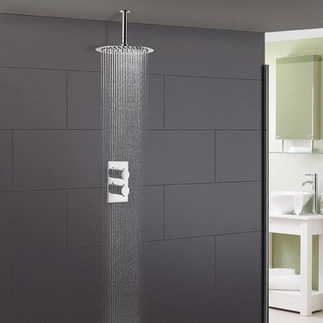 Nes Home – Lily round ceiling waterfall shower head – Concealed thermostatic control – Anti-scalding technology – Solid brass with chrome finish (1/5)