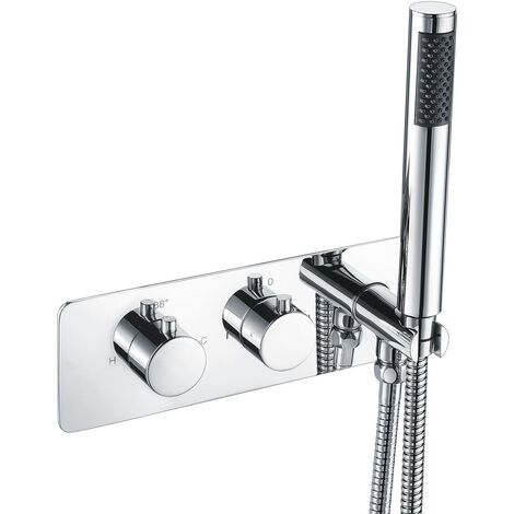 2 Dial 2 Way Round Thermostatic Concealed Valve Diverter & Shower Handset & Bath Filler Waste (1/5)