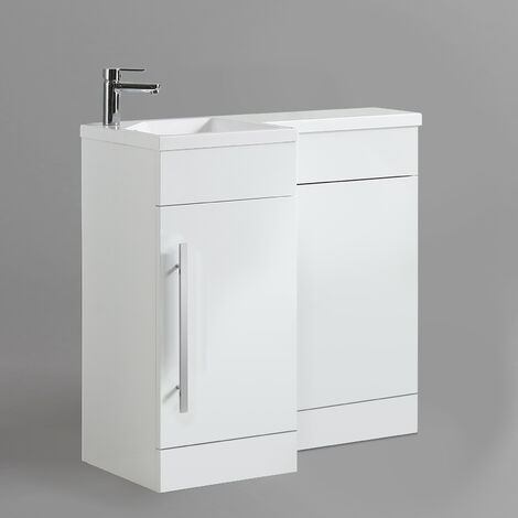 Raven LH 900mm Vanity Basin Unit, WC Unit & Desone Back to Wall Toilet White (1/5)
