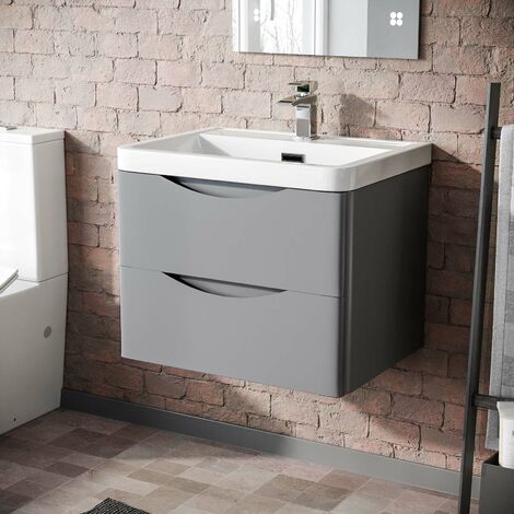600mm Matte Grey Wall Hung Basin Vanity Cabinet Storage Furniture Merton