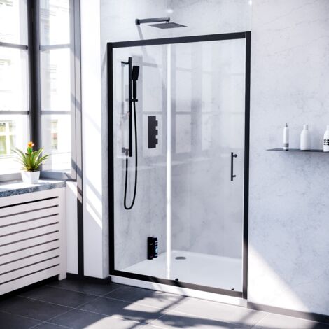 Magna 1100mm Sliding Glass Screen Shower Door Matte Black (1/5)