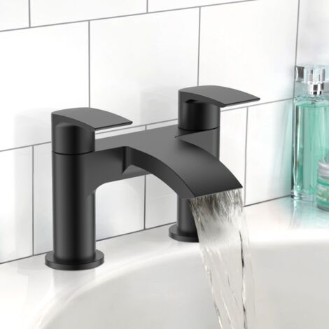 Vago Contemporary Matte Black Deck Mounted Waterfall Bath Filler Tap (1/5)
