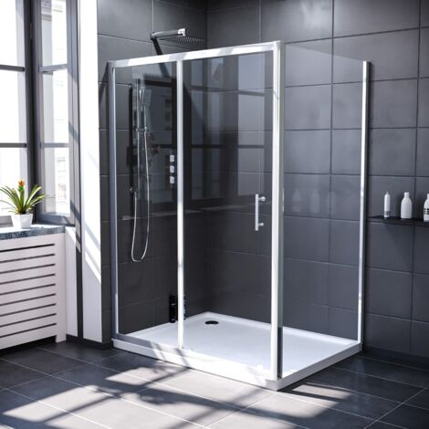 Magna 1300mm Shower Sliding Door, 800mm Frameless Glass Side Panel Screen & Tray Chrome
