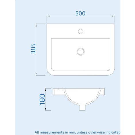 500mm White Ceramic Mid-Edge Basin comes with Single Tap Hole and Overflow