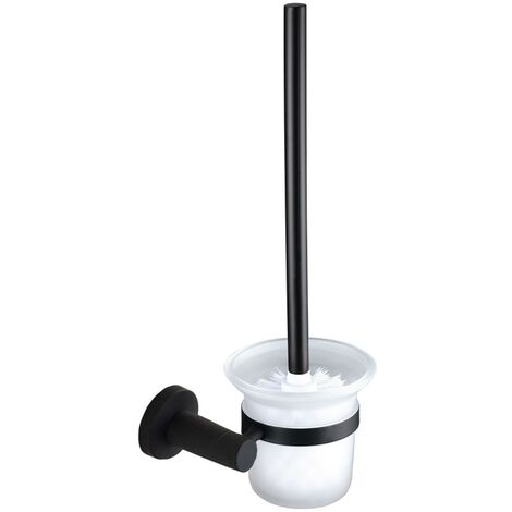 Modern Round Black Matte Toilet Brush and Holder