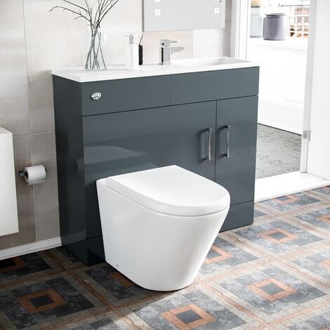 James 1000mm Freestanding  Grey Slimline Vanity Basin WC Unit BTW Rimless Toilet
