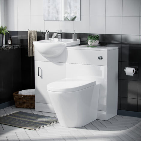 Ellen Cloakroom 450mm White Basin Vanity Unit, WC Unit & BTW Toilet - Flat Pack (1/5)