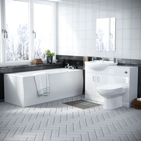 Ellen 1700mm Bath, 620mm White Vanity, Basin, BTW Toilet & WC Unit - Flat Pack (1/5)