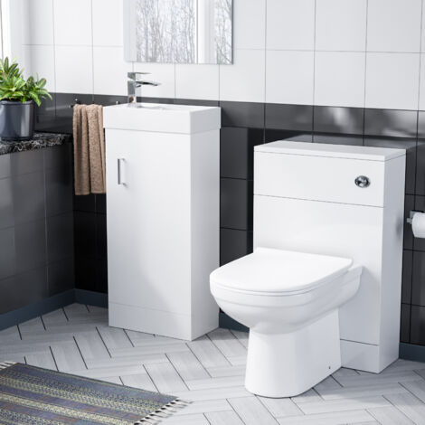 Sano 400mm White Floor Standing Vanity Cabinet, Back to Wall Toilet & WC unit (1/5)