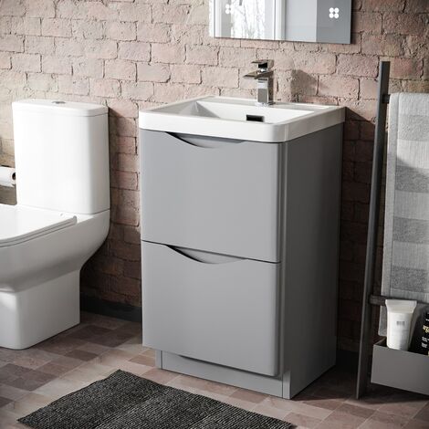 500mm Matte Grey 2 Drawer Freestanding Vanity Basin Cabinet Bathroom Merton