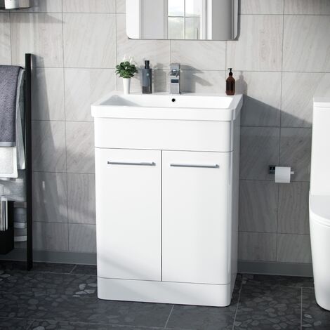 Afern 600mm MDF Vanity Unit Cabinet & Wash Ceramic Basin White - Flat Pack (1/5)