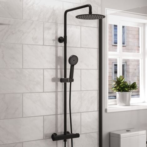 Nes Home Modern Round Matte Black Exposed Thermostatic Mixer Shower Set ...