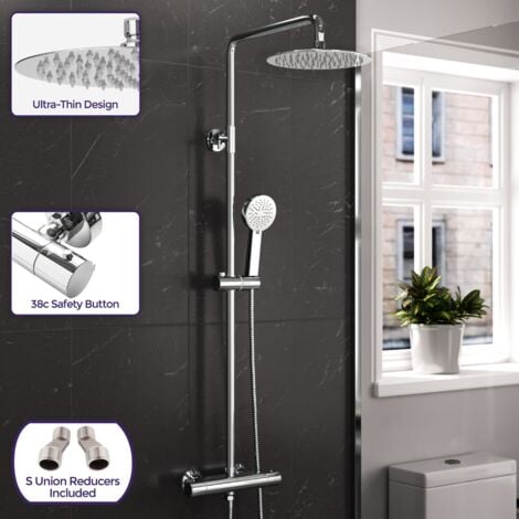 Nes Home Modern Round Exposed Thermostatic Mixer Shower Set With Shower ...