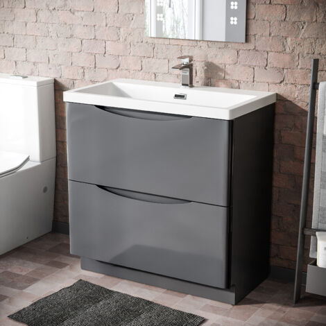 Merton Freestanding Modern 800mm MDF Steel Grey Basin Sink Vanity Unit