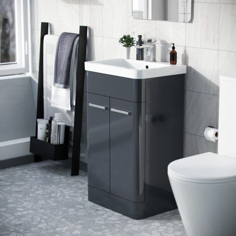 Afern 500mm Freestanding Vanity Unit Cabinet  & Wash Basin Anthracite Flat Pack