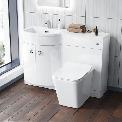 1100mm LH White Basin Vanity Flat Pack Bathroom, WC Unit, Rimless BTW Toilet Dene (1/5)