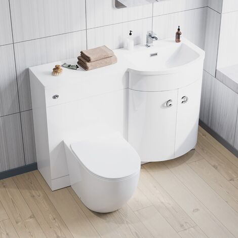 Dane 1100 mm Right Hand Side Sink White Combination Vanity Unit With ...