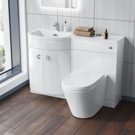 1100mm LH White Basin Vanity Flat Pack Bathroom, WC Unit, Modern BTW Toilet Dene (1/5)