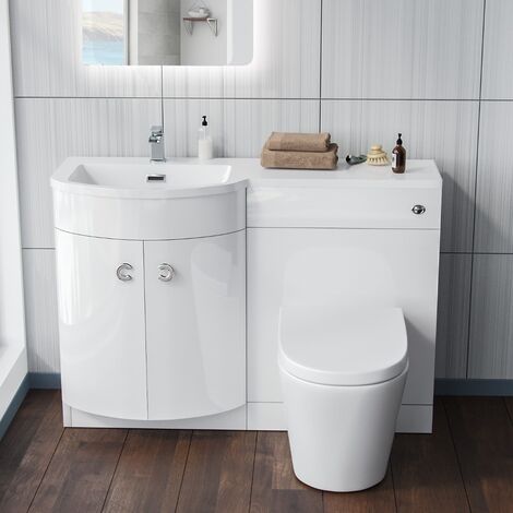 1100mm LH White Basin Vanity Flat Pack Bathroom, WC Unit, Modern BTW ...