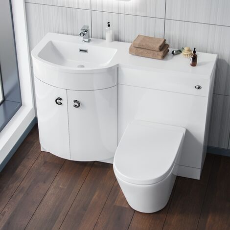 1100mm LH White Basin Vanity Flat Pack Bathroom, WC Unit, Modern BTW ...