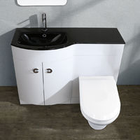 Tate 1100mm LH Gloss Bathroom Black Basin Vanity Unit WC Toilet Cabinet Suite White