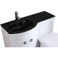 Tate 1100mm LH Gloss Bathroom Black Basin Vanity Unit WC Toilet Cabinet Suite White