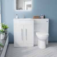 Aric Left Hand White Gloss Bathroom Basin Flat Pack Vanity Unit WC Toilet Cabinet Suite - 1100mm