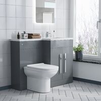Aric RH 1100mm Flat Pack Vanity Basin Unit, WC Unit & Elso Back To Wall Toilet Light Grey