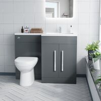 Aric RH 1100mm Flat Pack Vanity Basin Unit, WC Unit & Welbourne Back To Wall Toilet Grey