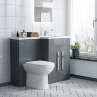 Aric RH 1100mm Flat Pack Vanity Basin Unit, WC Unit & Welbourne Back To Wall Toilet Grey