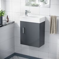 Nanuya 400mm Cloakroom Wall Hung Basin Vanity Unit, Waterfall Tap & Waste Dark Grey