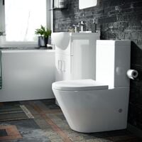 550 Basin Flat Pack Vanity Unit, Close Coupled WC Toilet with Straight Edge Bath Bathroom Suite