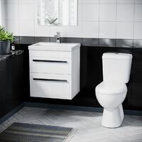 500mm Wall Hung 2 Drawer Vanity Unit Gloss White And ECO Complete Toilet Set