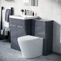 Afern 600mm Vanity Basin Unit, WC Unit & Round Back to Wall Toilet Steel Grey