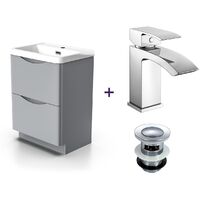 Lyndon Light Grey Vanity Unit with Basin and Waterfall Mono Mixer Tap and Waste Set